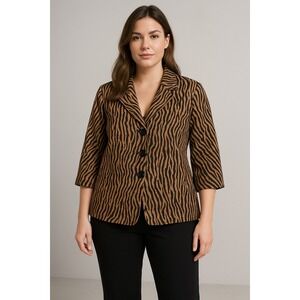 Maggie Barnes Jacket Women Plus Size 1X Brown Animal Print Textured Y2K Mob Wife